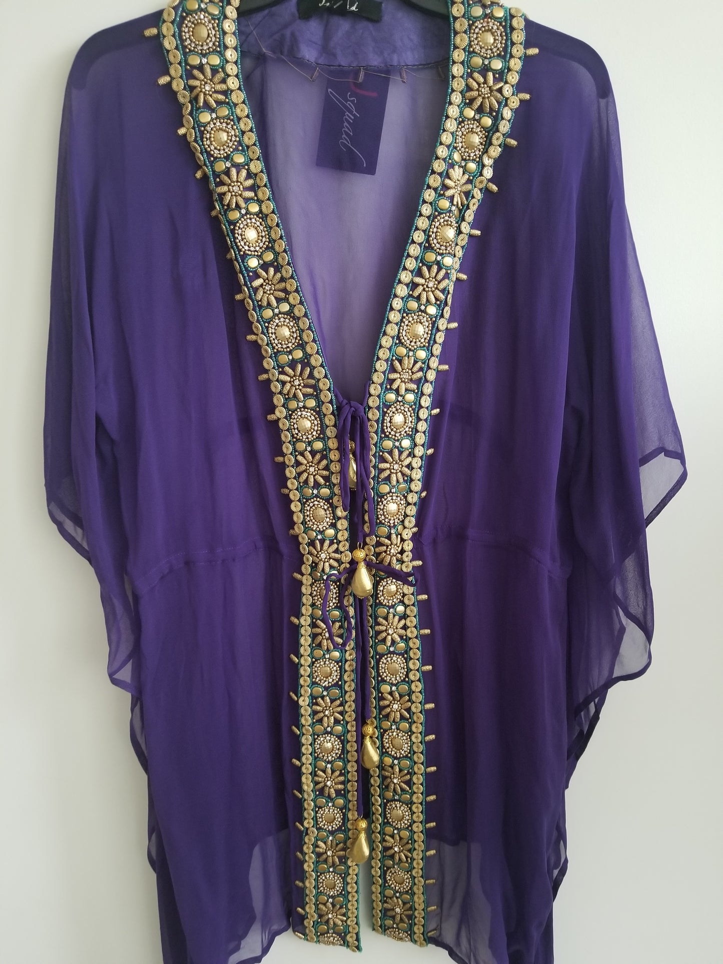 Purple - Gold and Green Beaded Trim